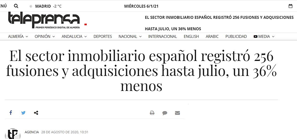 El sector inmobiliario espaol registr 256 fusiones y adquisiciones hasta julio, un 36% menos